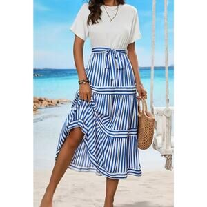 Cupshe Striped Belted Combo Dress, Women's Size S